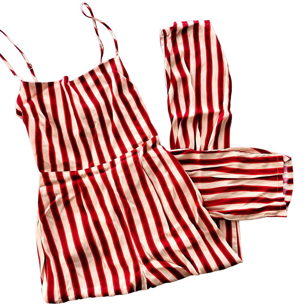 Flynn Skye Jumper One Piece Size Small Red Cream Stripe 7/8 Leg Tie Back - Picture 2 of 5
